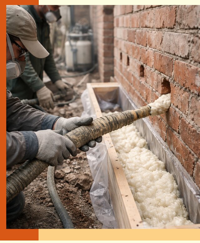 Заливка ППУ в пустоты кирпичной стены в Сыктывкаре